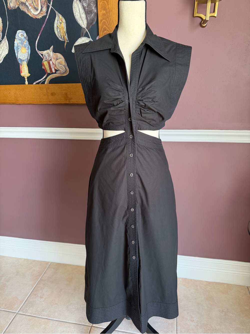 Banana Republic Black Cutout Button-Front Yasmin Midi Dress Size 2